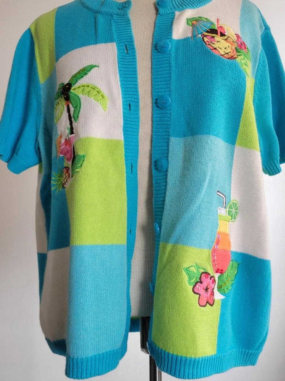 CLEARANCE - Breckenridge Blue Tropical Margarita Vacation Short Sleeve Sweater